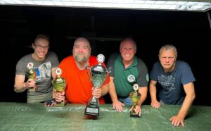Die Gewinner des A-Pokal-Finals des Pool-Pokals NF 2022/23, v.l.n.r.: Niko (3.), Stefan (1.), Niels (2.), Berthold (4.)